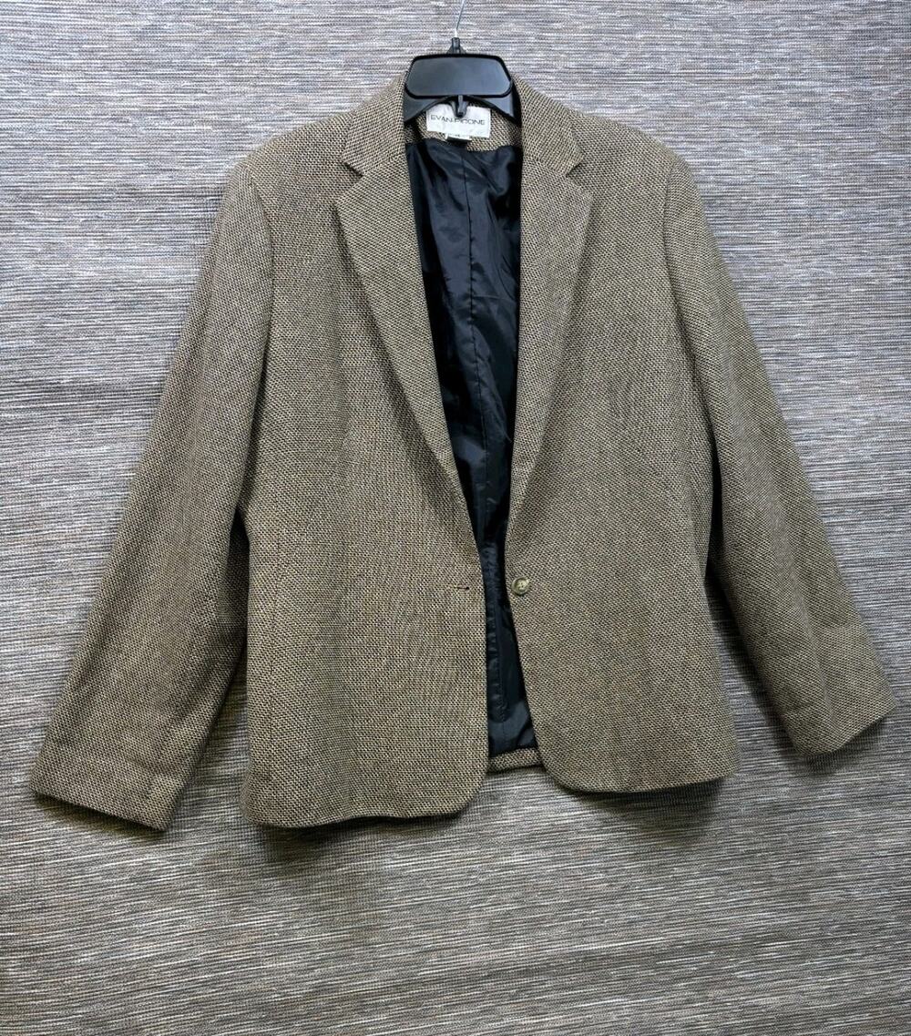 Vintage Evan Picone Blazer Jacket Womens Size 14 Brown One Button Casual Career